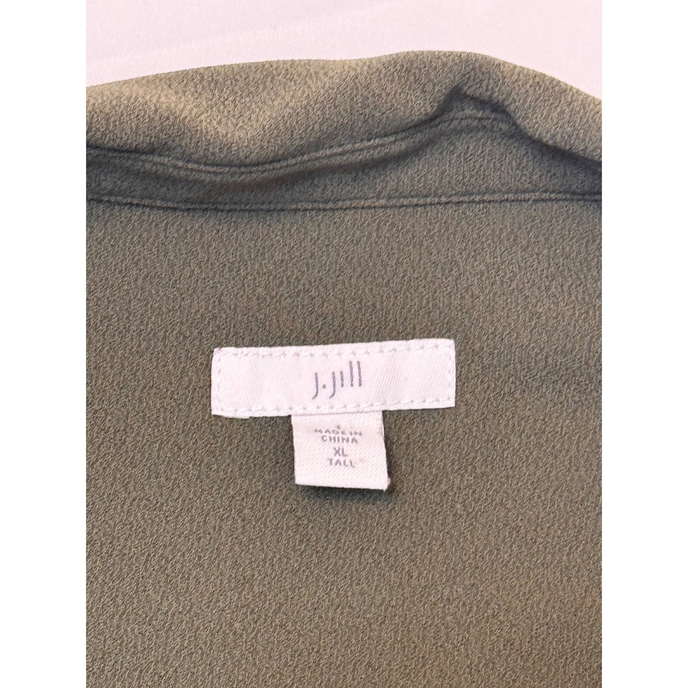 J. Jill‎ Womens XL Tall Olive Green Button Down Long Sleeve Blouse Pocket Crepe - Picture 3 of 9